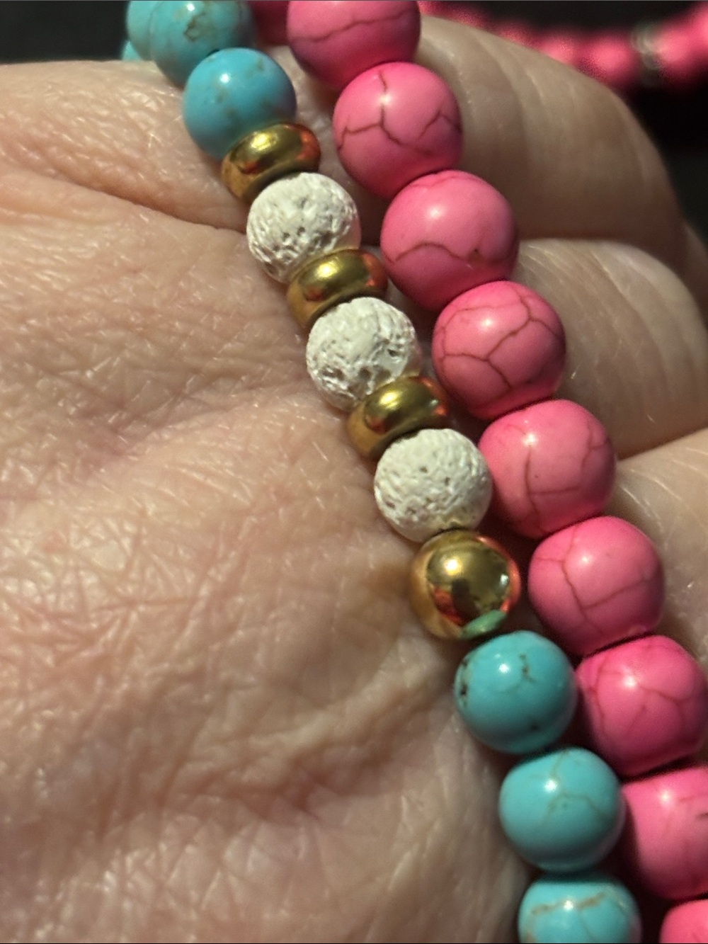 Pink and Blue Stone Beaded Stackable Bracelets with Silver Accents - Picture 10 of 13